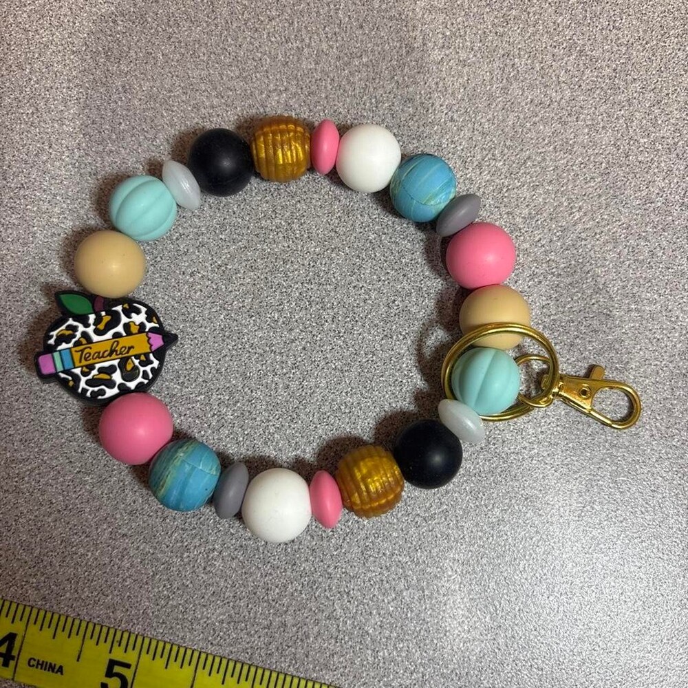 Teacher Silicone Beaded Keychain Bracelet